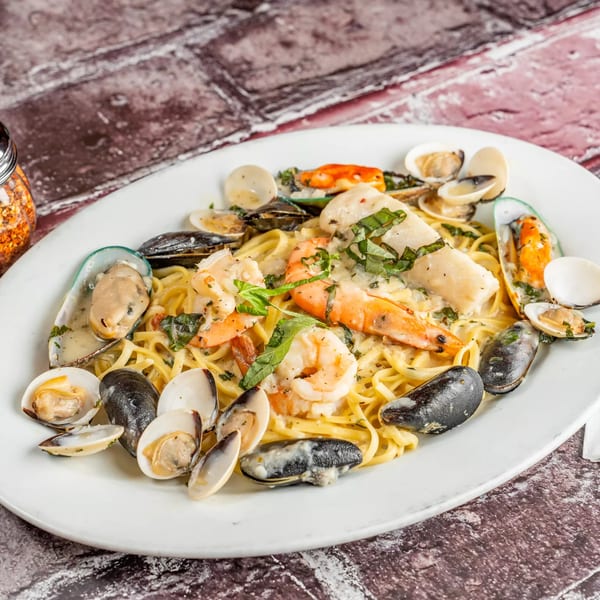 Marri's Pizza & Pasta's seafood linguine with shrimp, mussels, clams, and scallops in a creamy sauce.